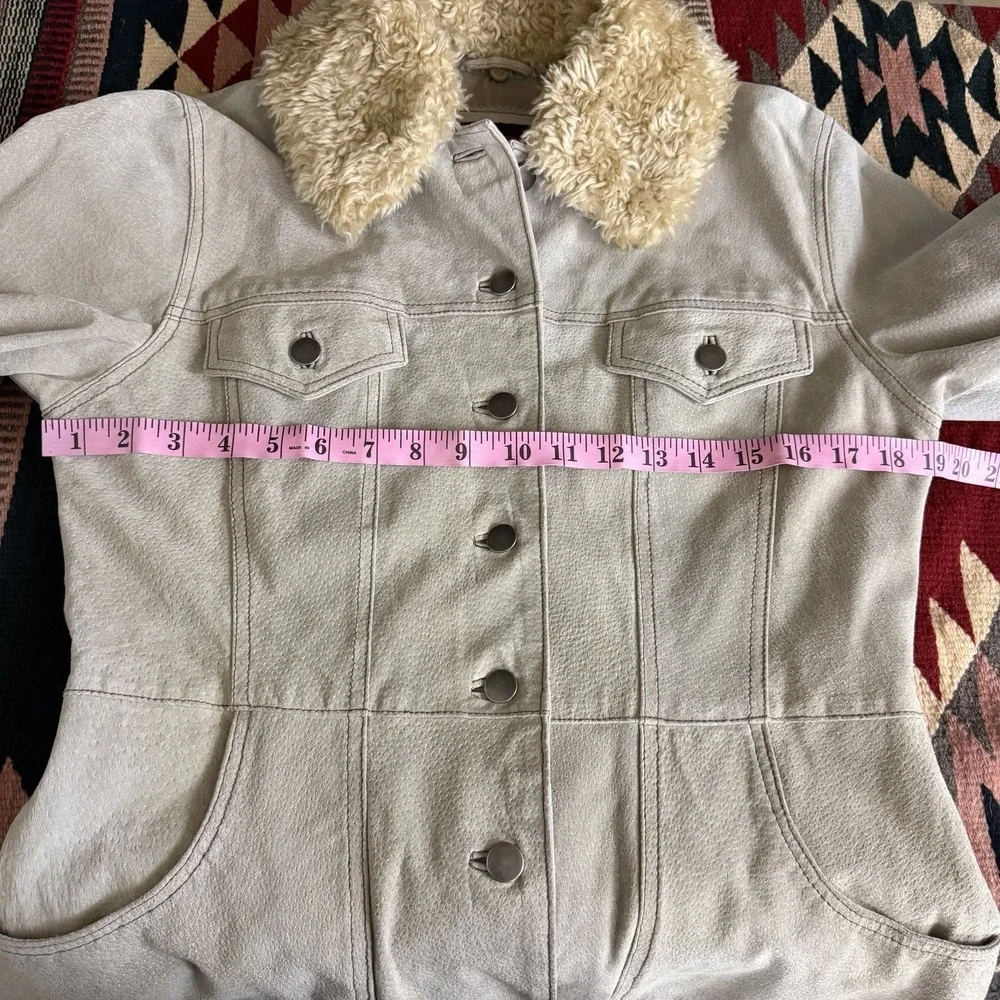 Vtg Y2K Rampage Suede Faux Fur Jacket Sz M Taupe Tan Gray Pennylane Western Boho